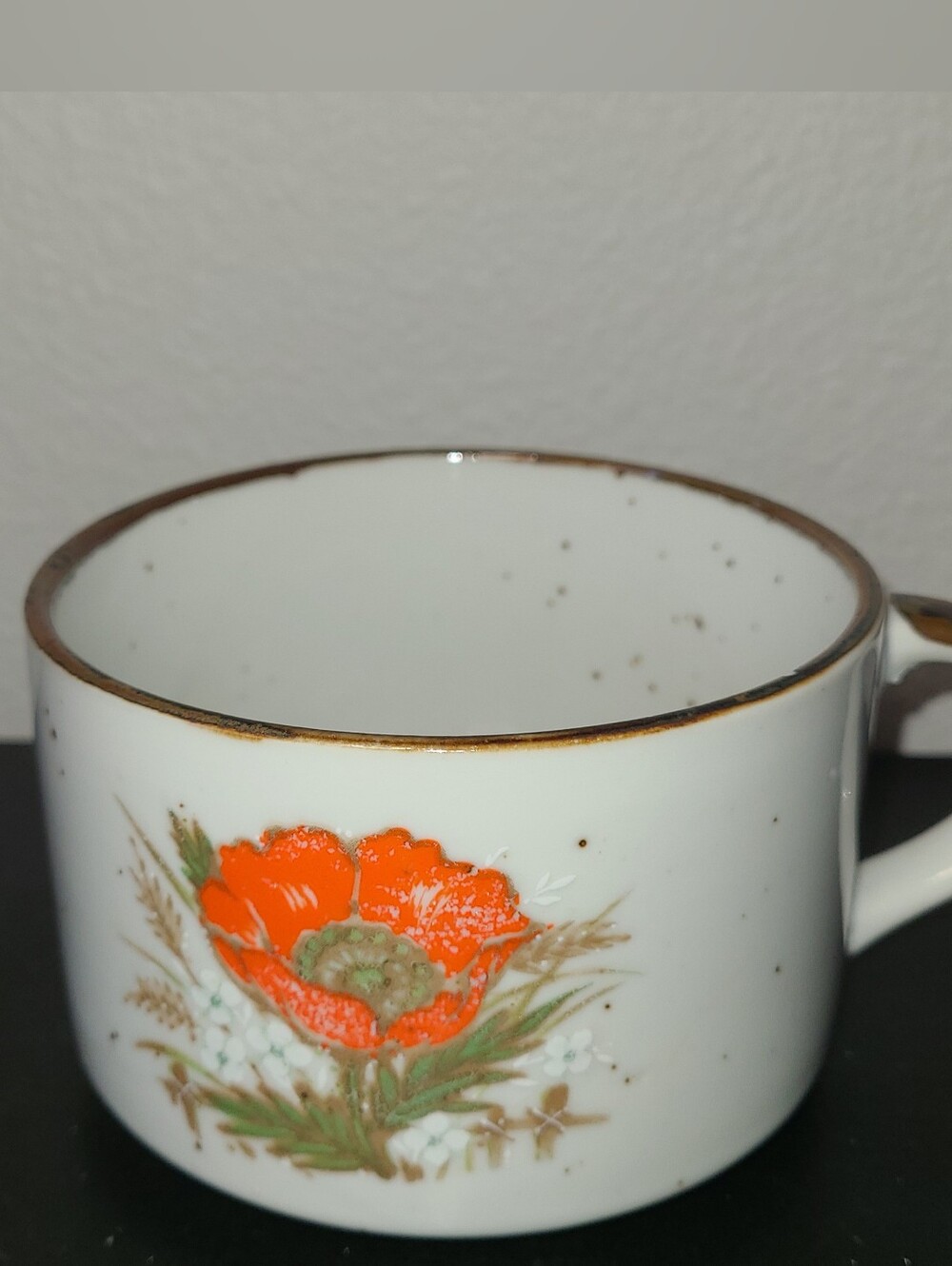 Vintage Japan Poppy Soup Mug Cup Stoneware Floral Speckled Coffee Tea